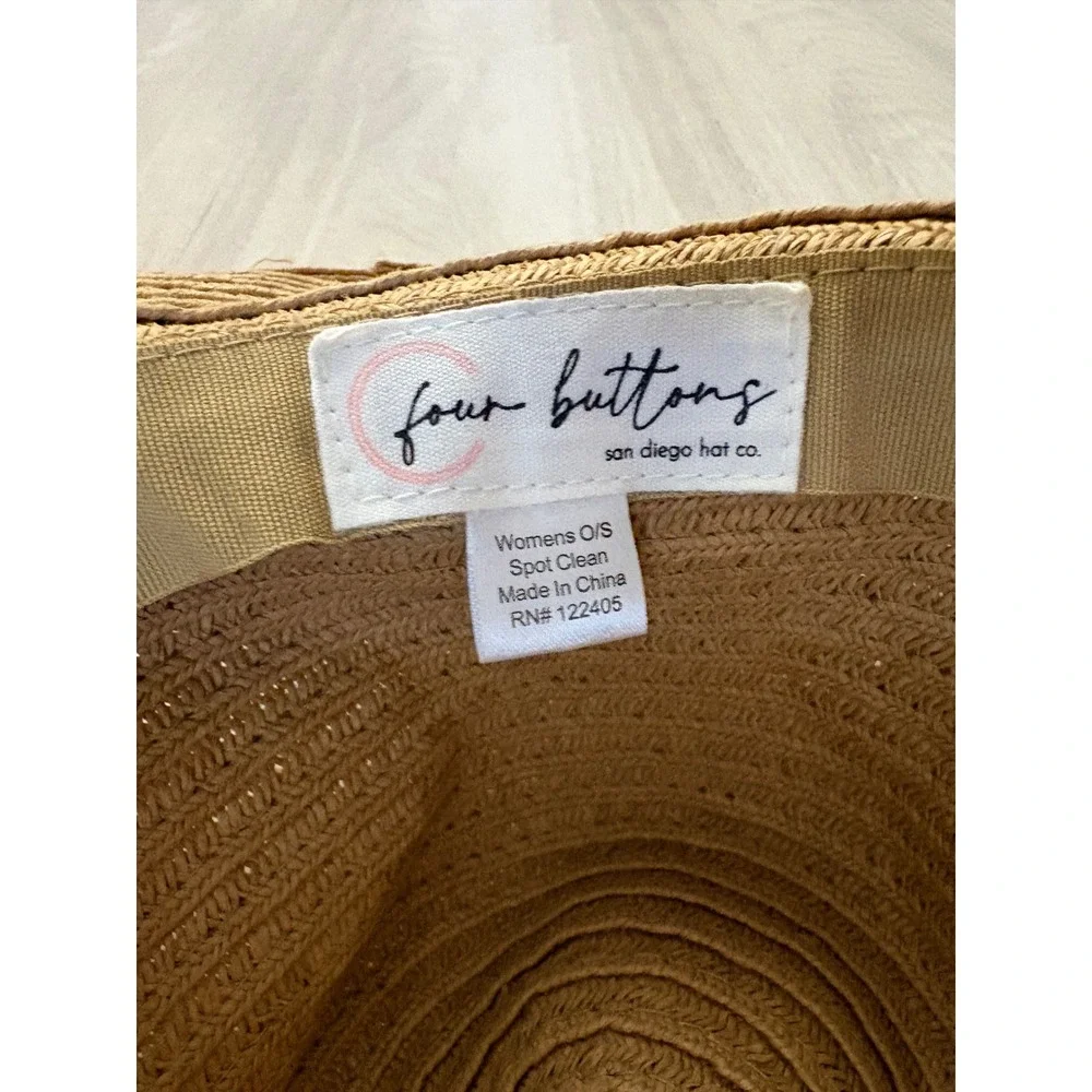 San Diego Hat Co Women Four Buttons Tan Straw Sun Hat Black Ribbon Band Women OS